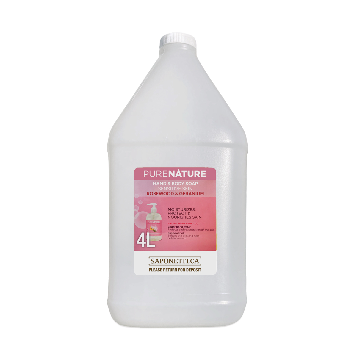 Purenat Rosewood & Geranium Hand & Body Soap 4L Refundable Jug