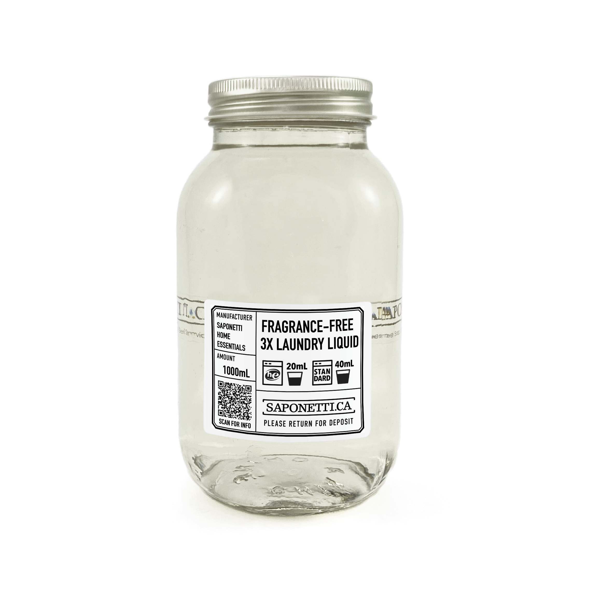 Saponetti Essentials Fragrance-Free 3X Concentrated Laundry Liquid 1L Refundable Jar