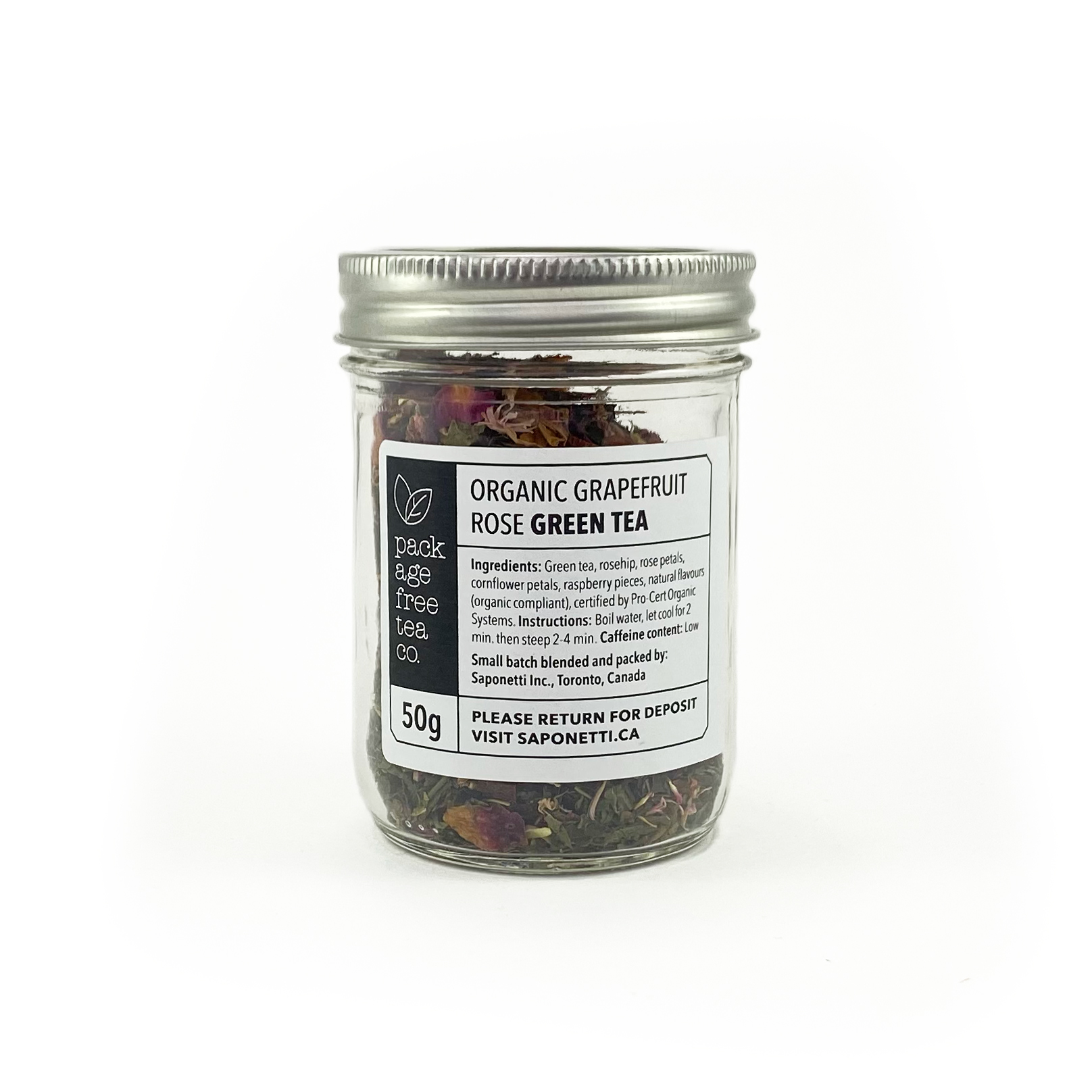 Organic Grapefruit Rose Green Tea 50g Refundable Jar